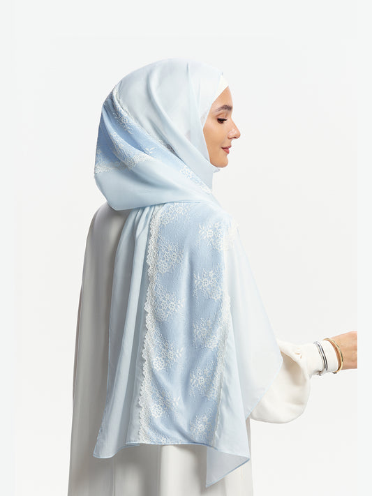 Floral Lace Tencel Shawl-Light Blue