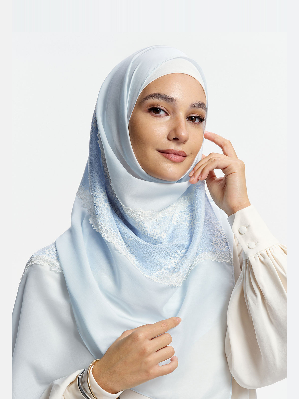 Floral Lace Tencel Shawl-Light Blue