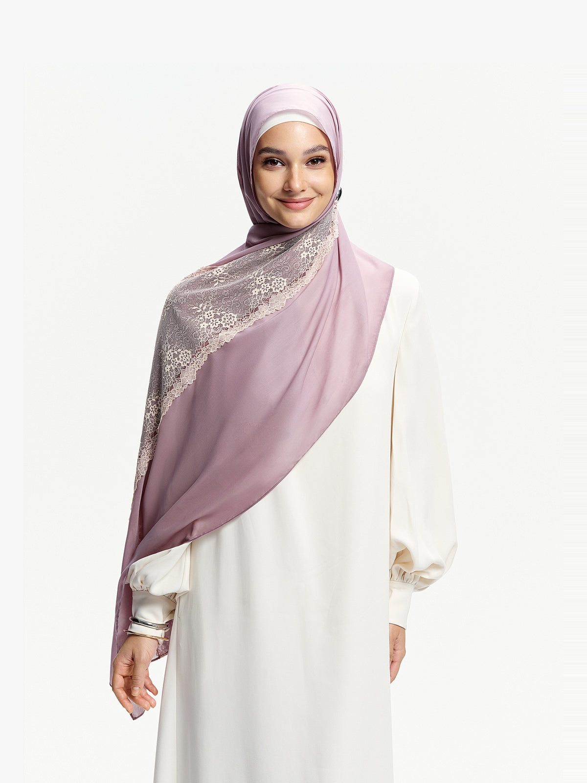 Floral Lace Tencel Shawl-Purple Gray