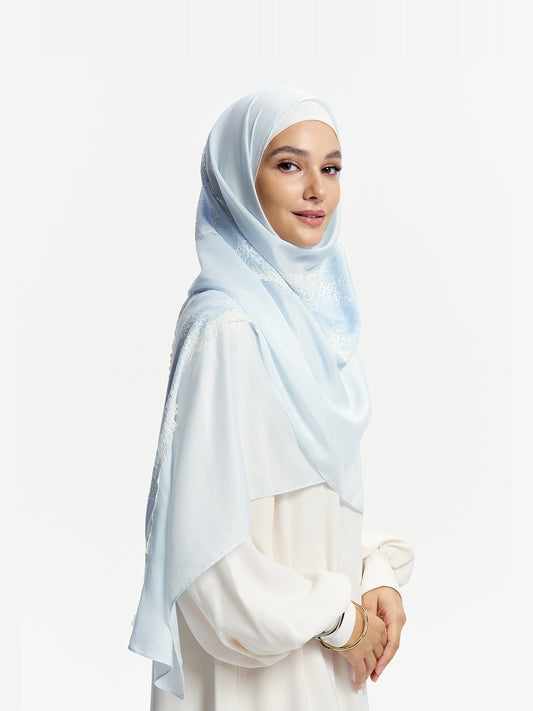 Floral Lace Tencel Shawl-Light Blue