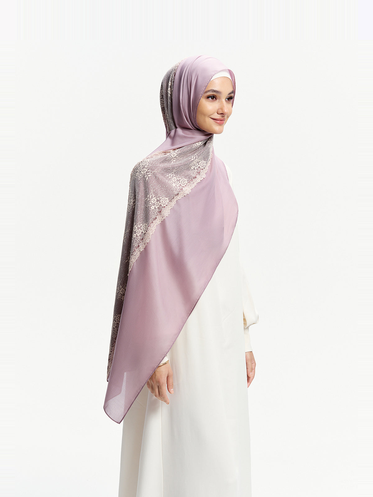 Floral Lace Tencel Shawl-Purple Gray