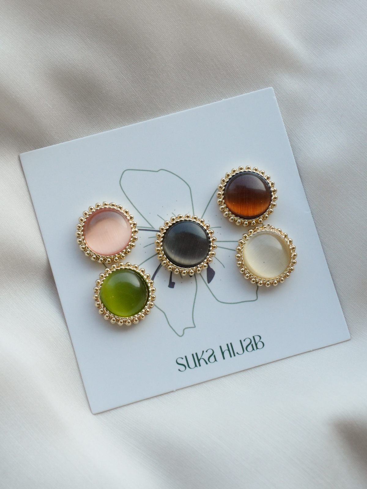 Natural Crystal Cat-Eye Effect Magnetic Hijab Brooch
