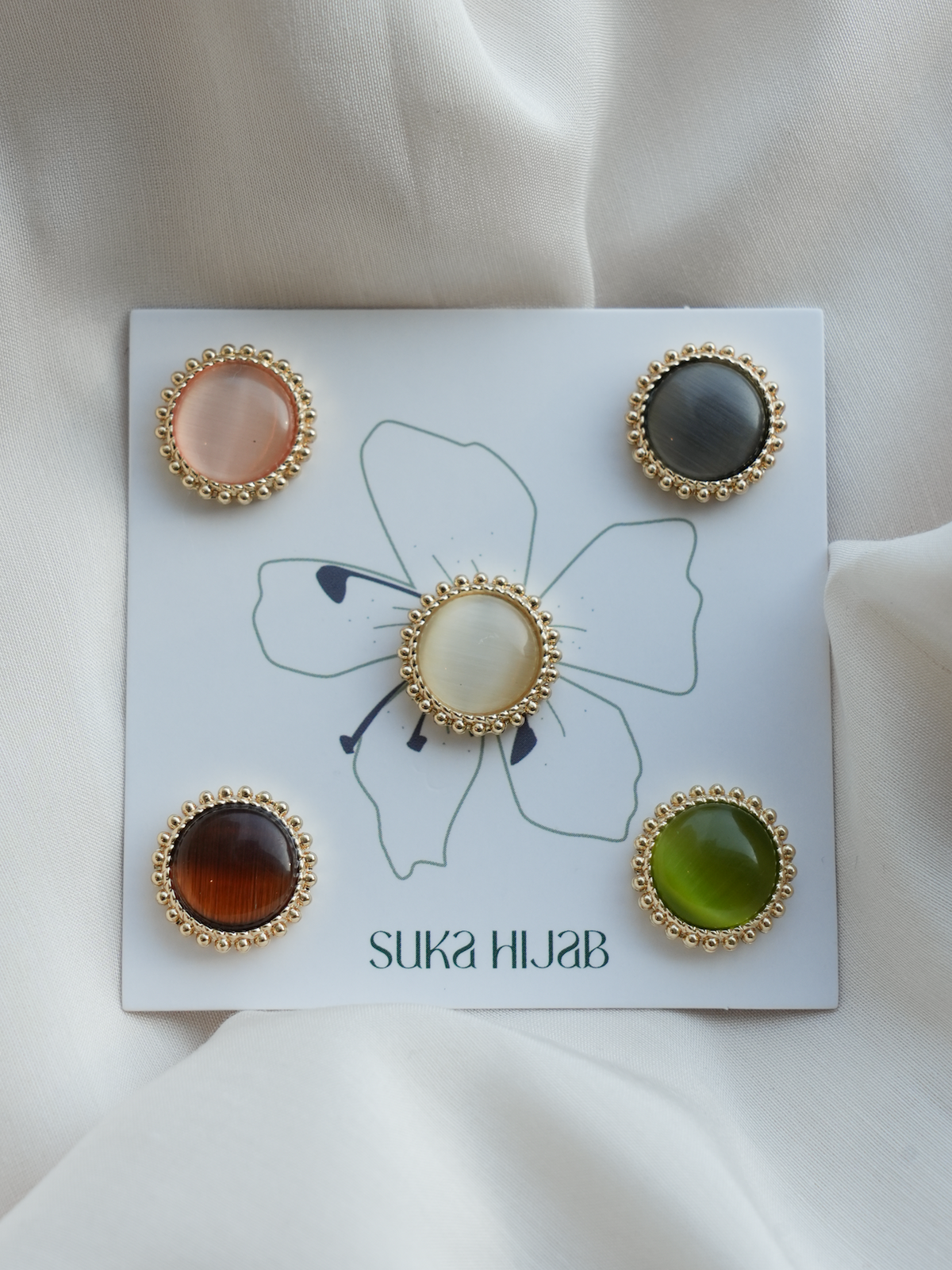 Natural Crystal Cat-Eye Effect Magnetic Hijab Brooch