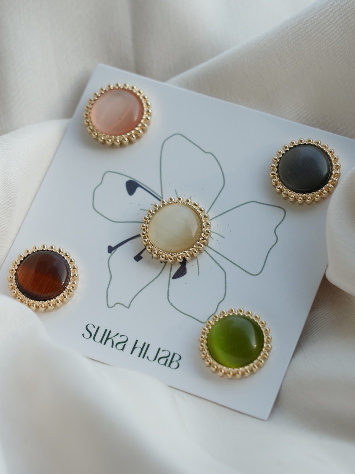Natural Crystal Cat-Eye Effect Magnetic Hijab Brooch
