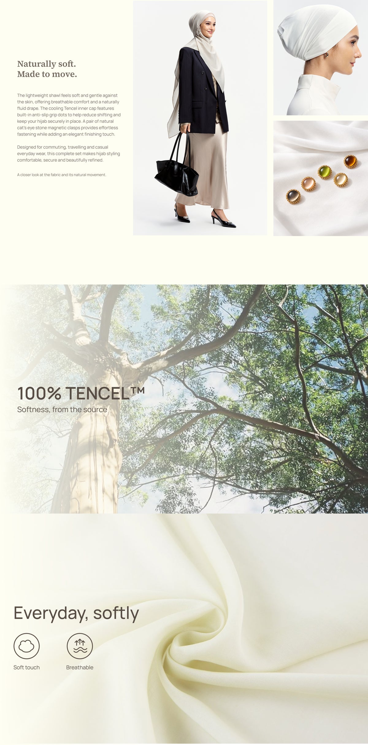 Tencel Shawl Set with Inner Cap & Complimentary Magnetic Brooch